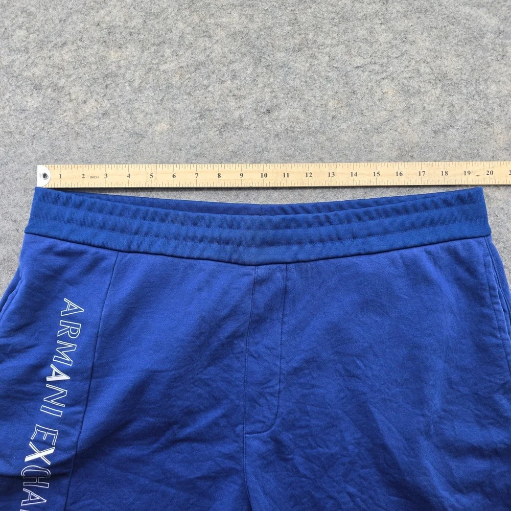 Armani Exchange Mens L Logo Sweat Shorts Blue Cotton Drawstring Pockets 6